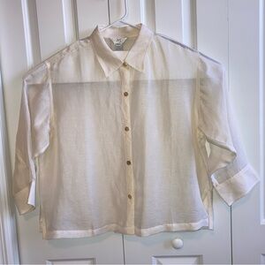 Silk & Linen Button Up Blouse Ivory Cream Shirt Lightweight Top Brand IOS XL